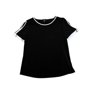 Stitch Collection Black Contrast Trim Cold Shoulder Top Gold Grommet M